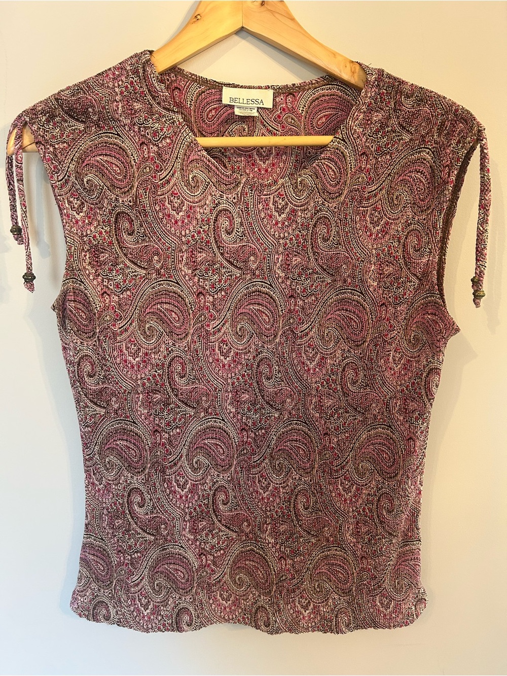 Vintage Y2K Bellessa Pink Paisley Sleeveless Tie Shoulder Top S Indie Sleaze